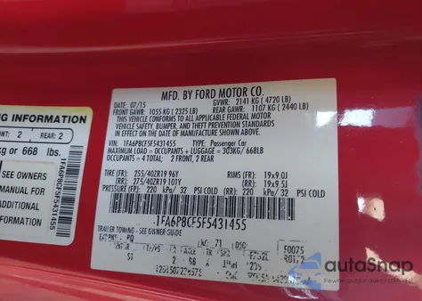 2015 Ford Mustang Gt Premium z USA, uszkodzony, nr VIN 1FA6P8CF5F5431455